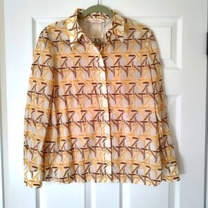 Tory Burch Embroidered Brigitte Button Down Shirt Ivory Sunny Day Carmel 8 NWT